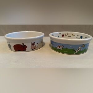 URSULA DODGE SIGNATURE HOUSEWARE “CAT PARTY” “POUNCE PURR” PET BOWL 5" SET